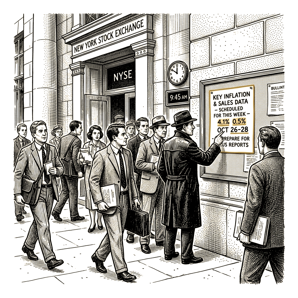 Illustration accompanying article: US economic reports put inflation and sales data on Wall Street’s calendar