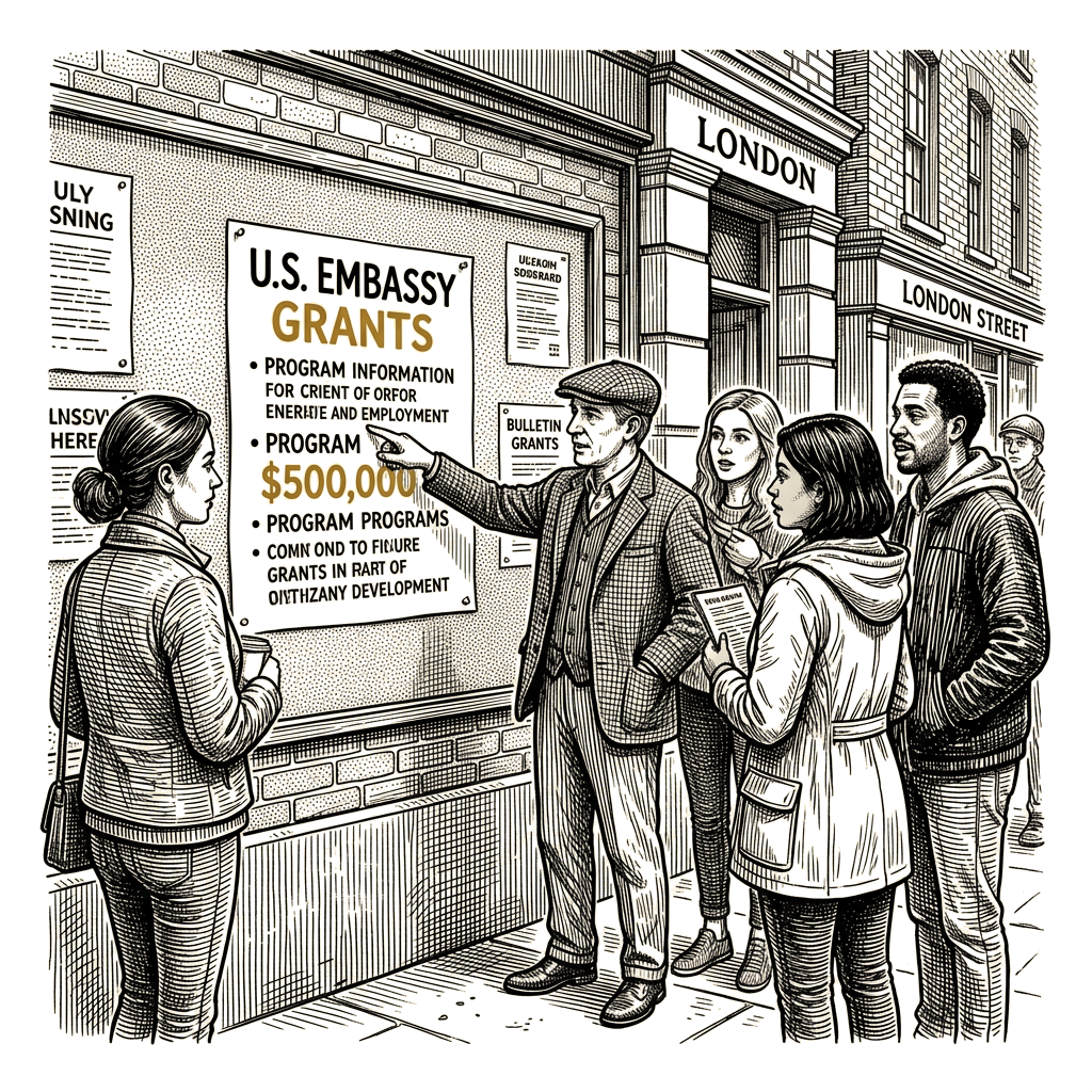 Illustration accompanying article: US embassy seeks applicants for $500,000 UK public education grants