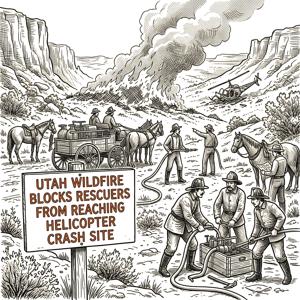 Illustration accompanying article: Utah wildfire blocks rescuers from reaching helicopter crash site