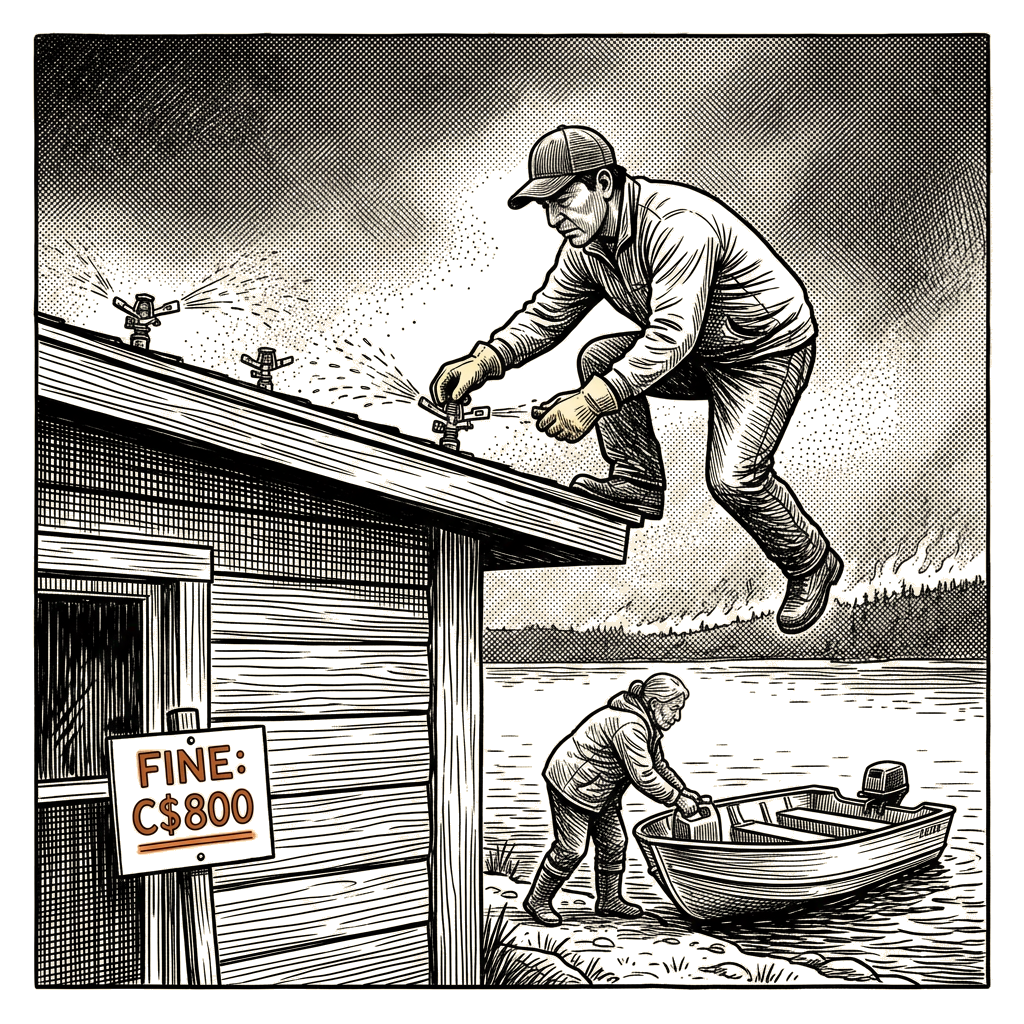 Illustration accompanying article: Canadians staying behind to fight wildfires push for local response