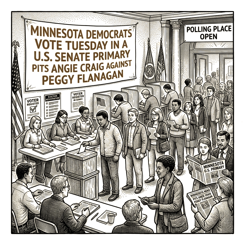 Illustration accompanying article: Minnesota Senate primary pits Angie Craig against Peggy Flanagan
