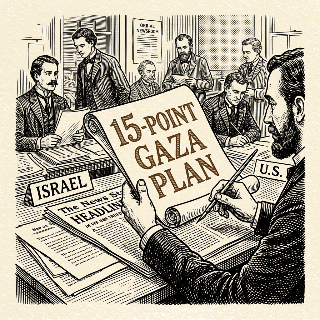 Illustration accompanying article: Netanyahu rejects U.S.-backed 15-point plan to disarm Gaza