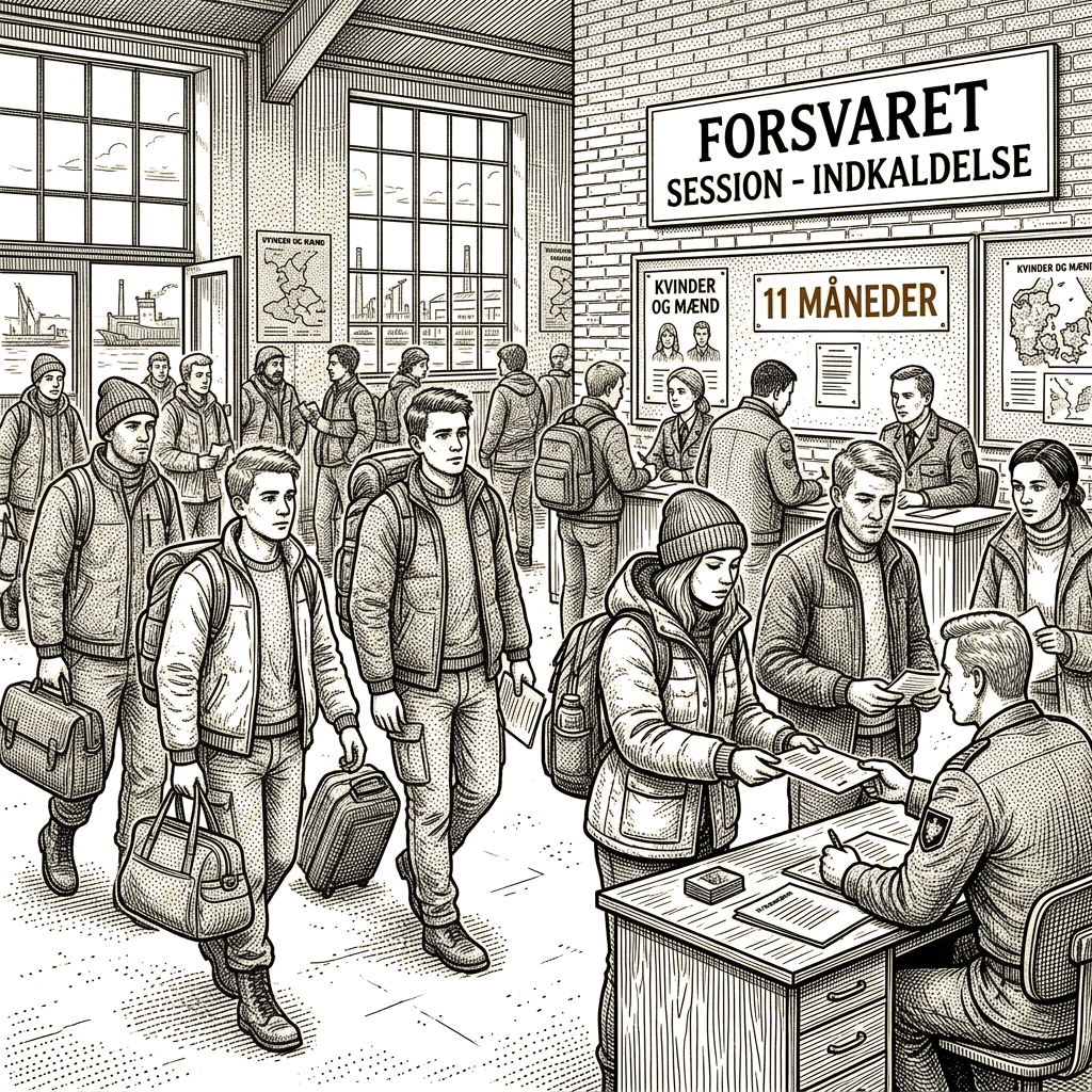 Illustration accompanying article: Denmark shifts to drafting women for military service