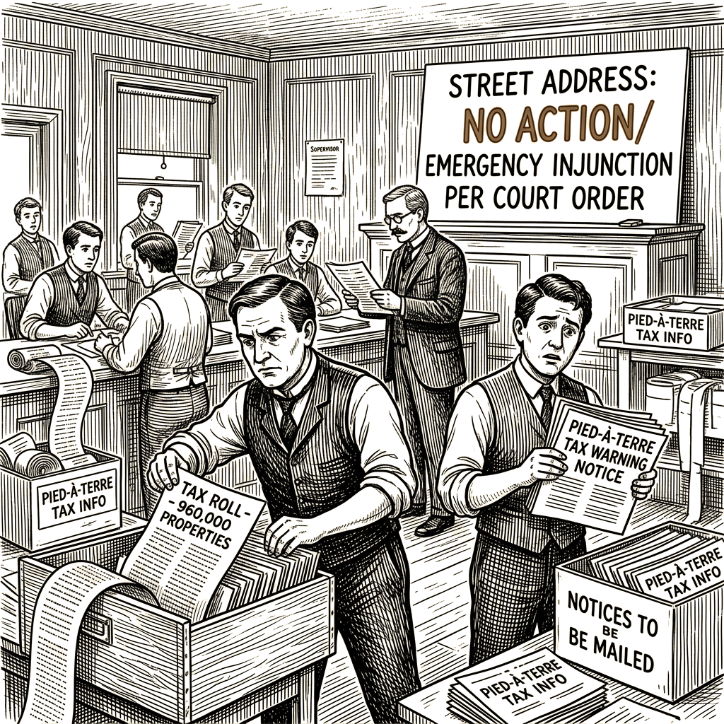 Illustration accompanying article: Staten Island judge halts enforcement of NYC pied-à-terre tax