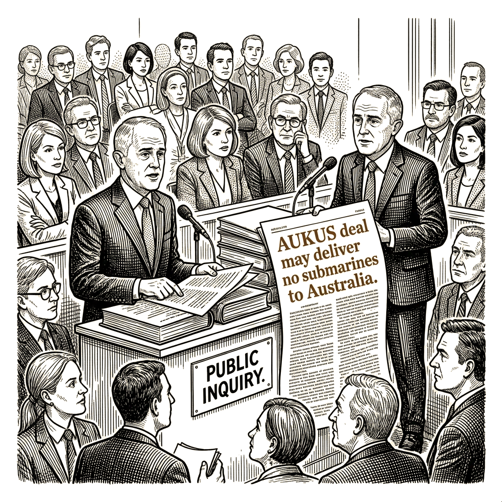 Illustration accompanying article: Turnbull says AUKUS deal may deliver no submarines to Australia