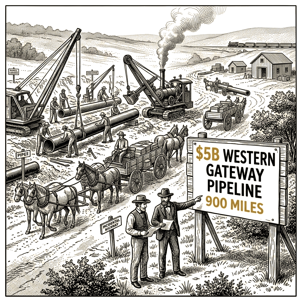 Illustration accompanying article: Companies sanction $5B pipeline to carry fuel from Texas to California