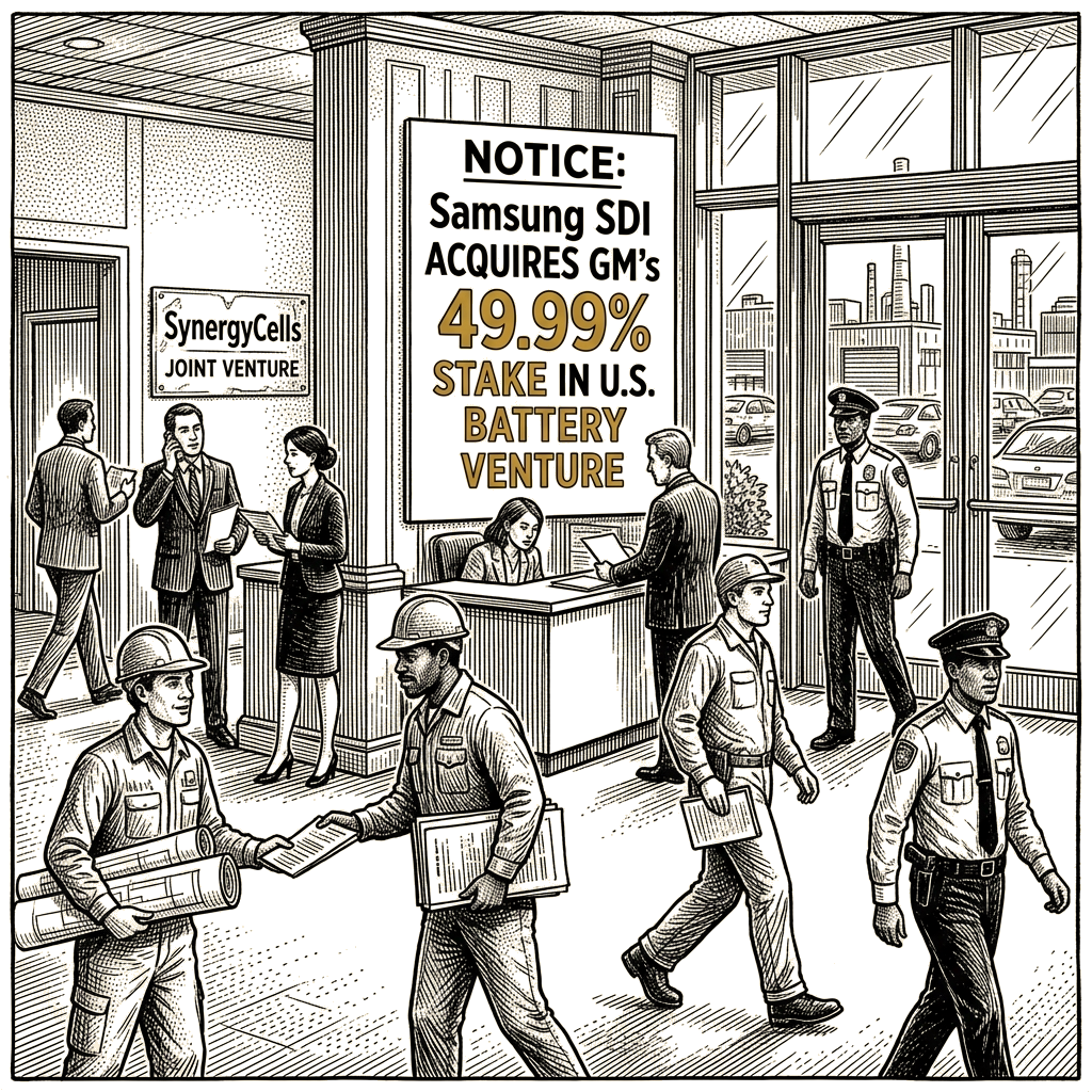 Illustration accompanying article: Samsung SDI acquires GM's 49.99% stake in U.S. battery venture