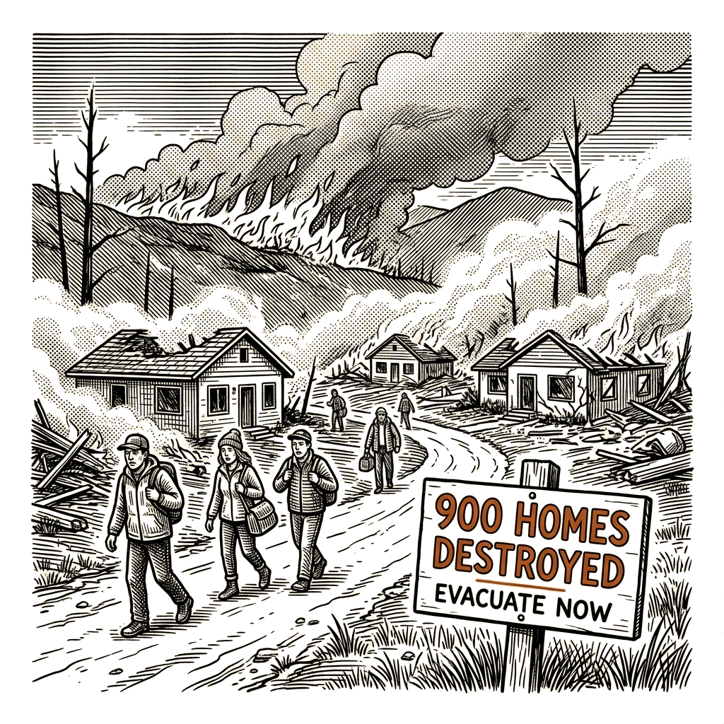 Illustration accompanying article: Spokane wildfires destroy more than 900 homes