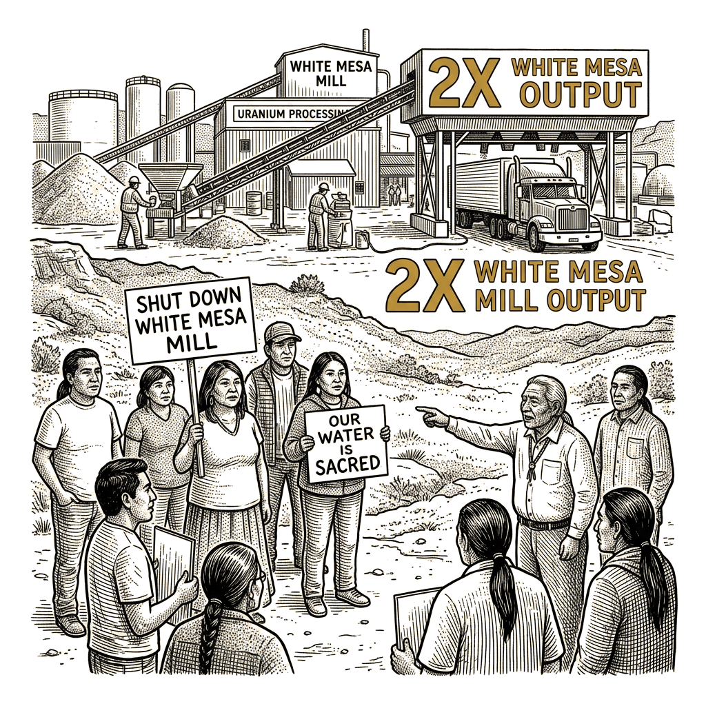 Illustration accompanying article: Energy Fuels to more than double White Mesa Mill output as tribe demands shutdown