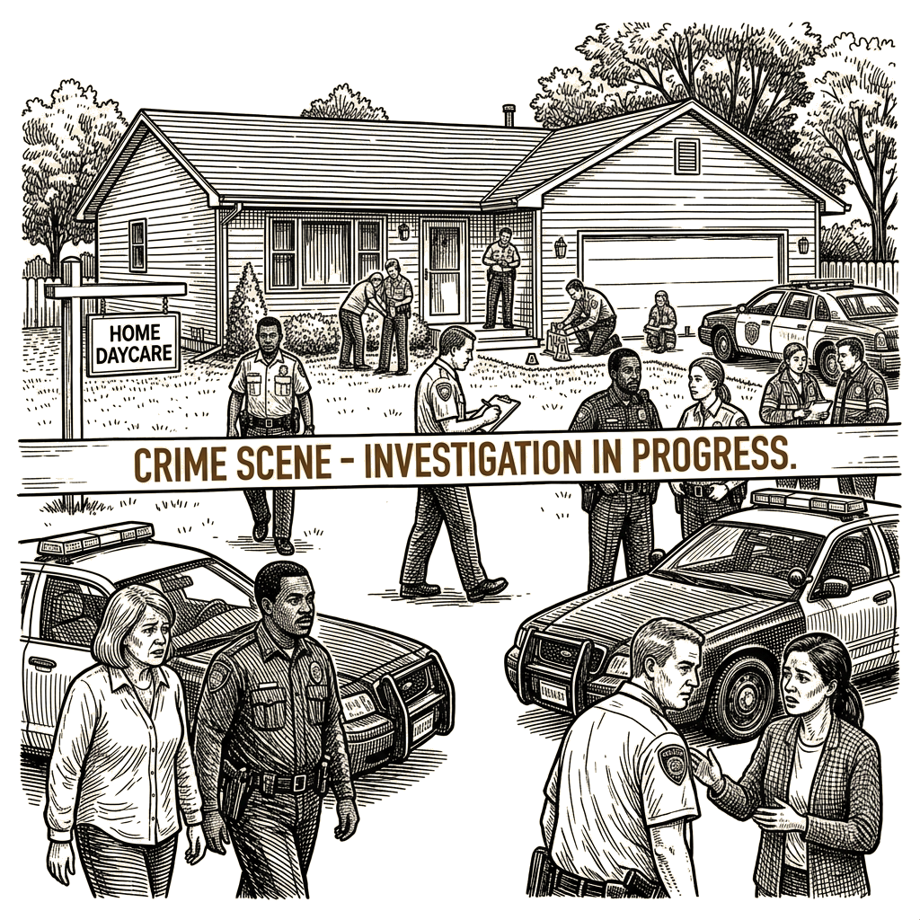 Illustration accompanying article: Man kills partner and child at Minnesota home daycare, then himself