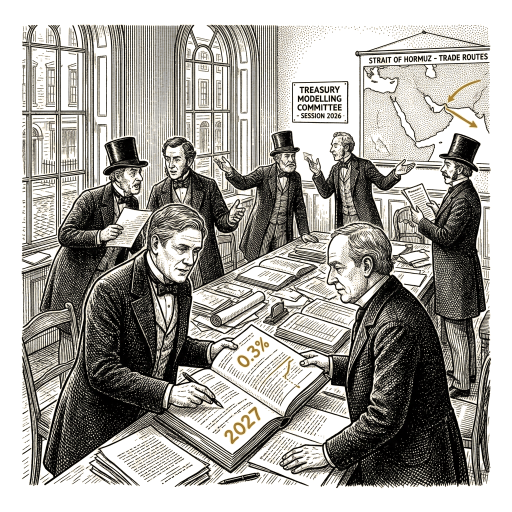 Illustration accompanying article: Treasury modelling warns UK GDP growth could fall to 0.3% in 2027