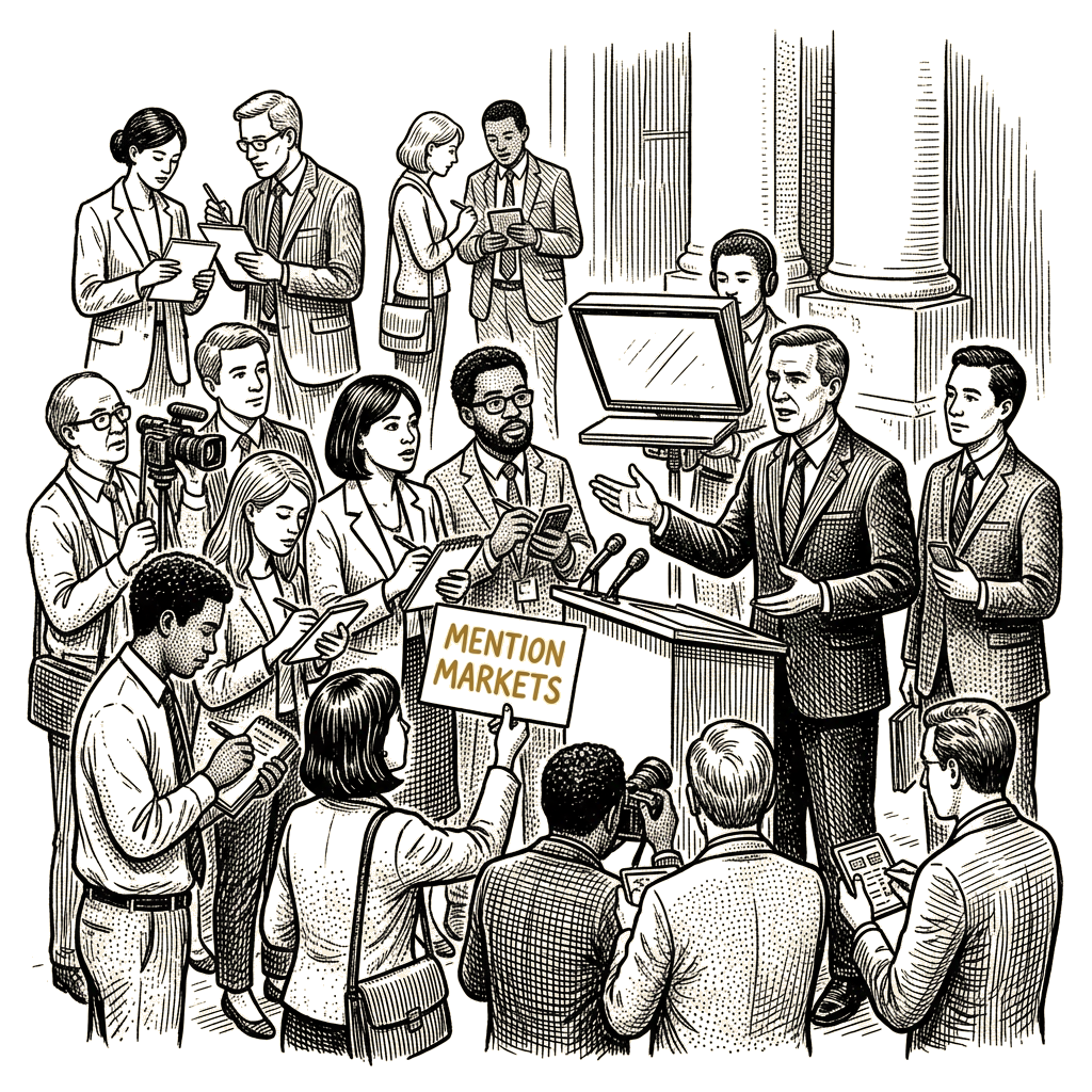 Illustration accompanying article: CFTC probes Kalshi 'mention markets' after White House teleprompter bets