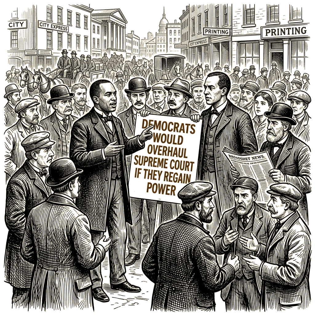 Illustration accompanying article: Jeffries says Democrats would overhaul Supreme Court if they regain power