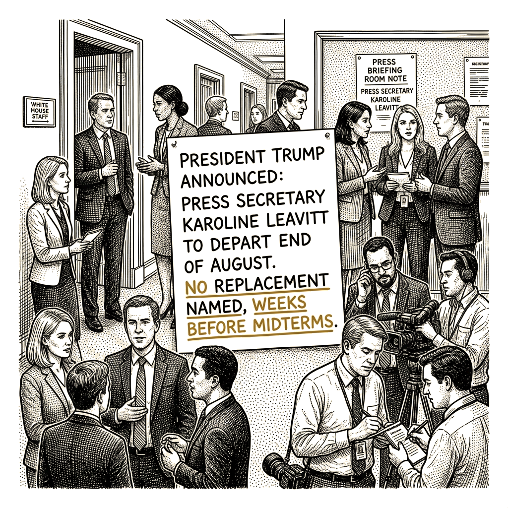 Illustration accompanying article: Leavitt's departure comes weeks before midterms with no replacement named