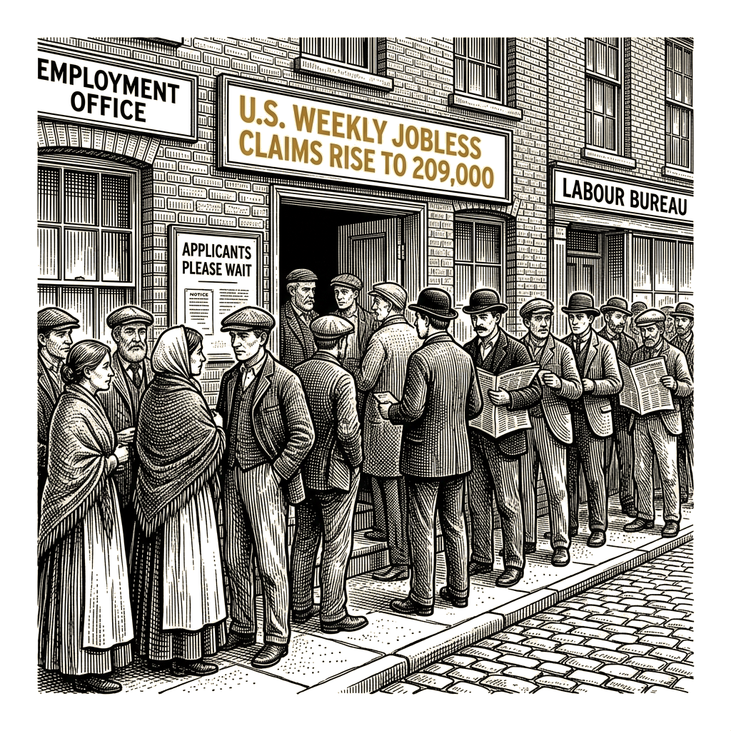 Illustration accompanying article: U.S. weekly jobless claims rise to 209,000, above forecasts