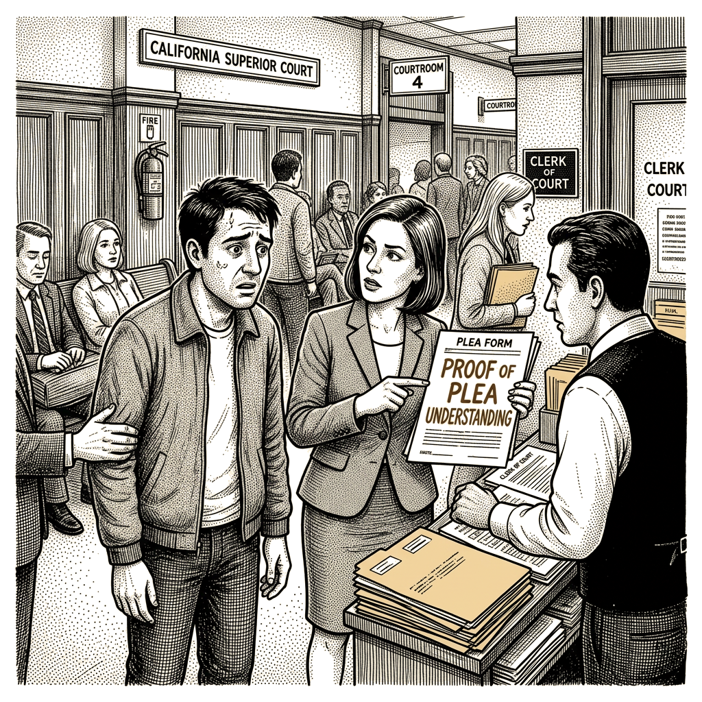 Illustration accompanying article: California Supreme Court rejects paperwork-only proof of plea understanding