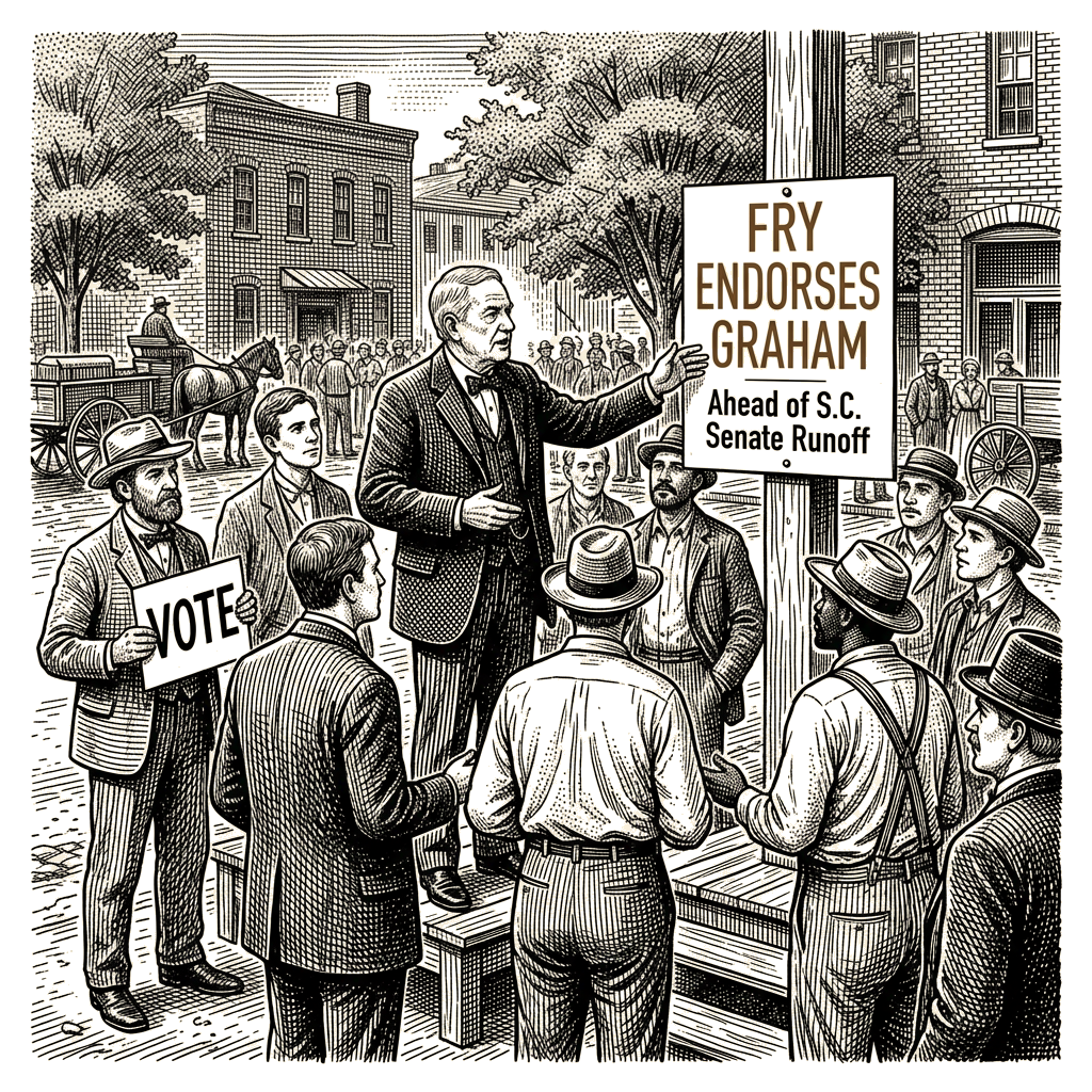 Illustration accompanying article: Fry endorses Graham ahead of South Carolina Senate primary runoff