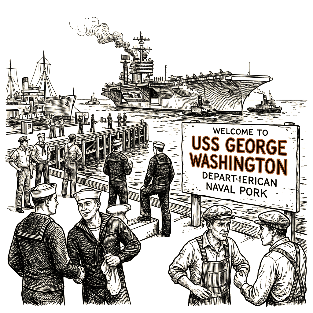 Illustration accompanying article: USS George Washington heads to Middle East as Lincoln deployment continues