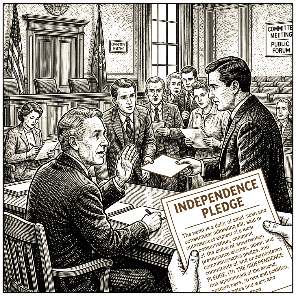 Illustration accompanying article: Blanche declines independence pledge as he defends Trump policies