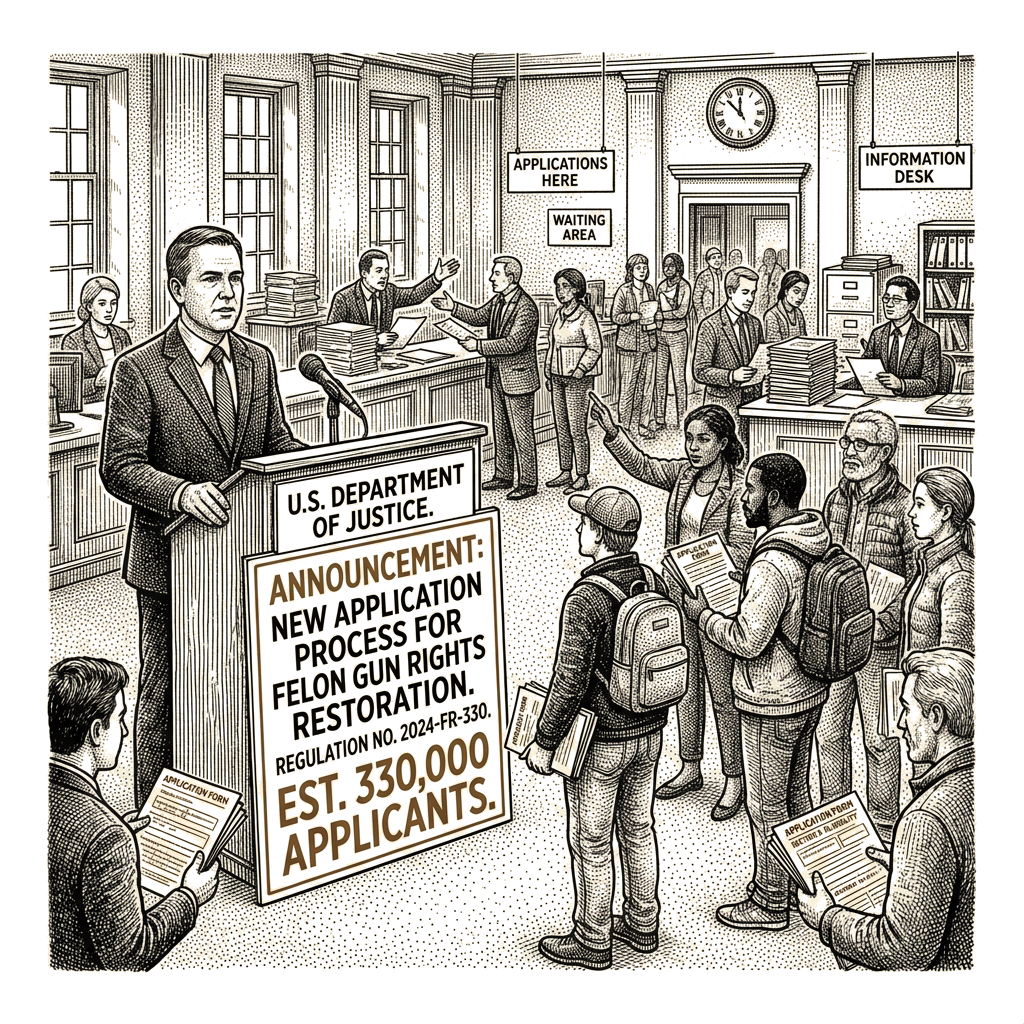 Illustration accompanying article: Blanche launches DOJ process to restore felons' gun rights