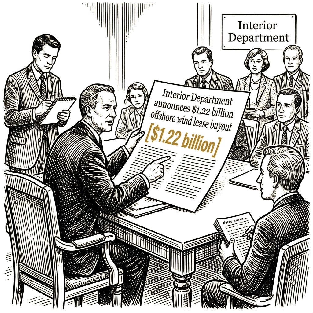 Illustration accompanying article: Interior Department announces $1.22 billion offshore wind lease buyout