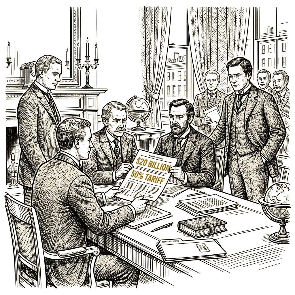 Illustration accompanying article: 50% US tariff on Canadian goods prompts bilateral trade talks