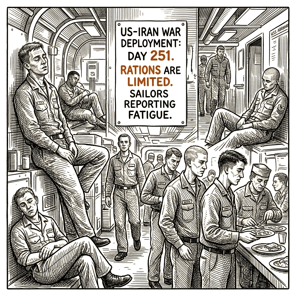 Illustration accompanying article: Military families describe weight loss and exhaustion aboard USS Lincoln
