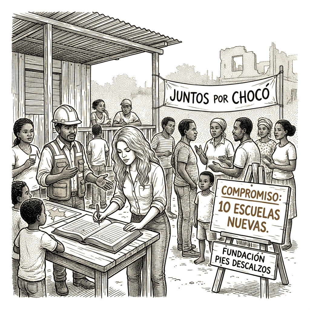 Illustration accompanying article: Shakira commits to rebuilding schools in quake-hit Chocó region