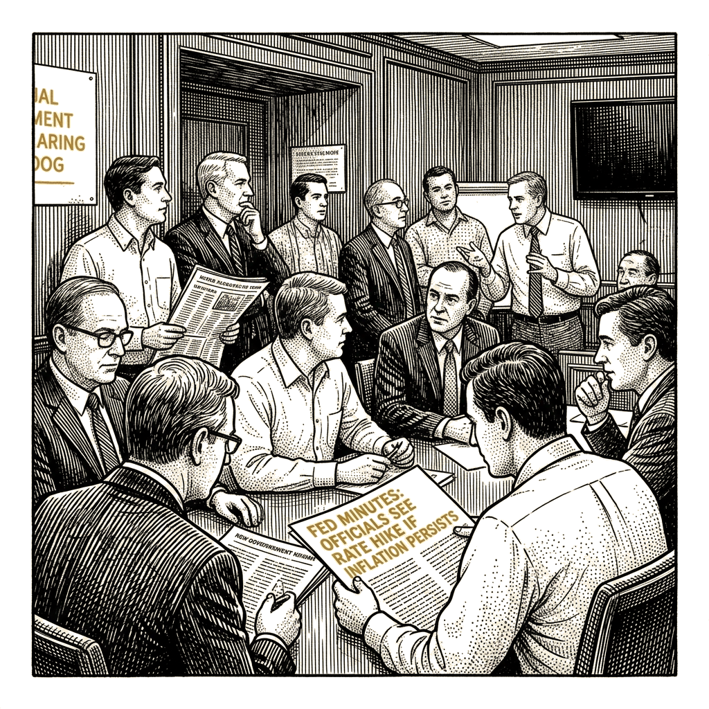 Illustration accompanying article: Fed minutes show many officials see rate hike if inflation persists