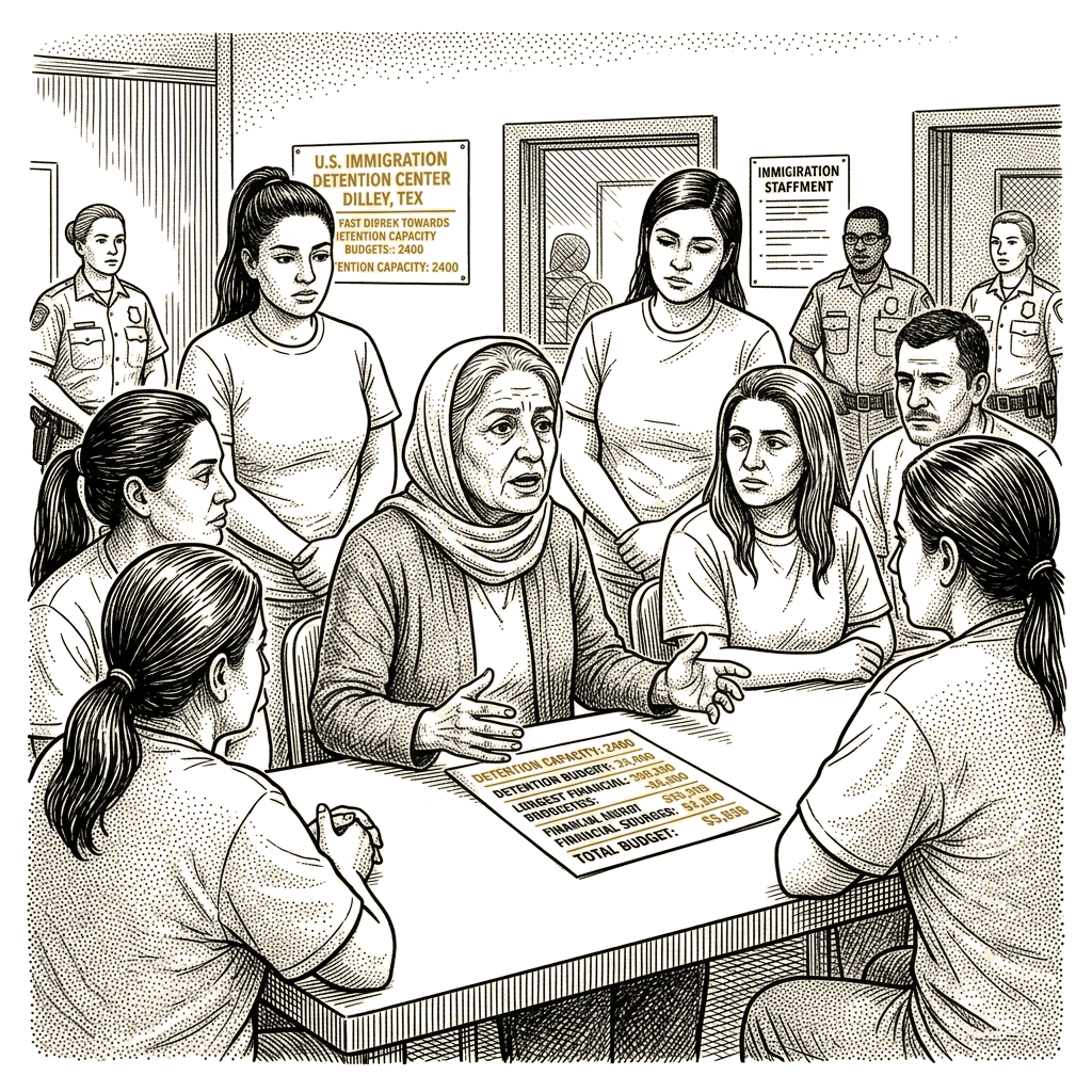Illustration accompanying article: Iranian academic detained in Texas over 1979 hostage ties describes conditions