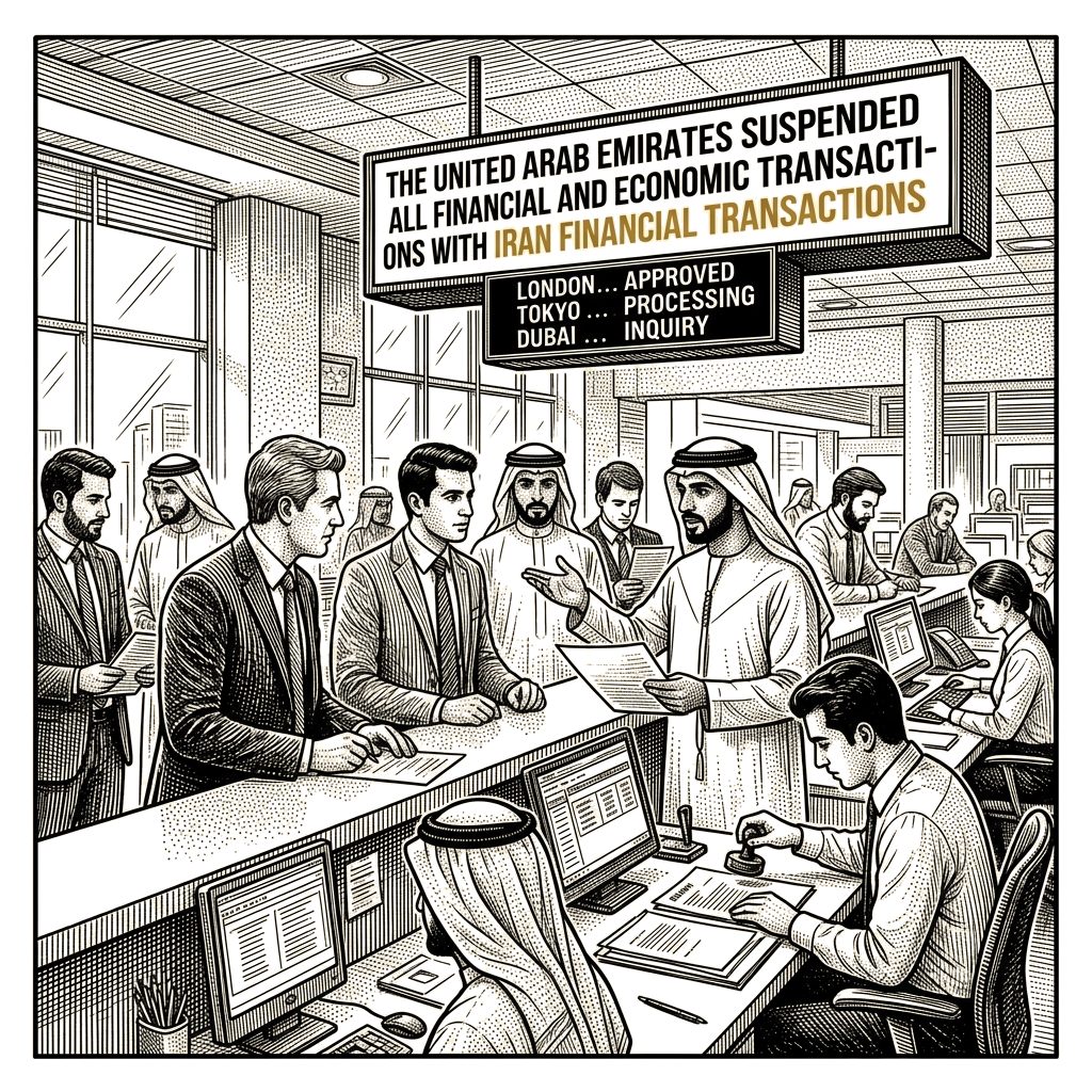 Illustration accompanying article: UAE suspends Iran financial transactions under US pressure