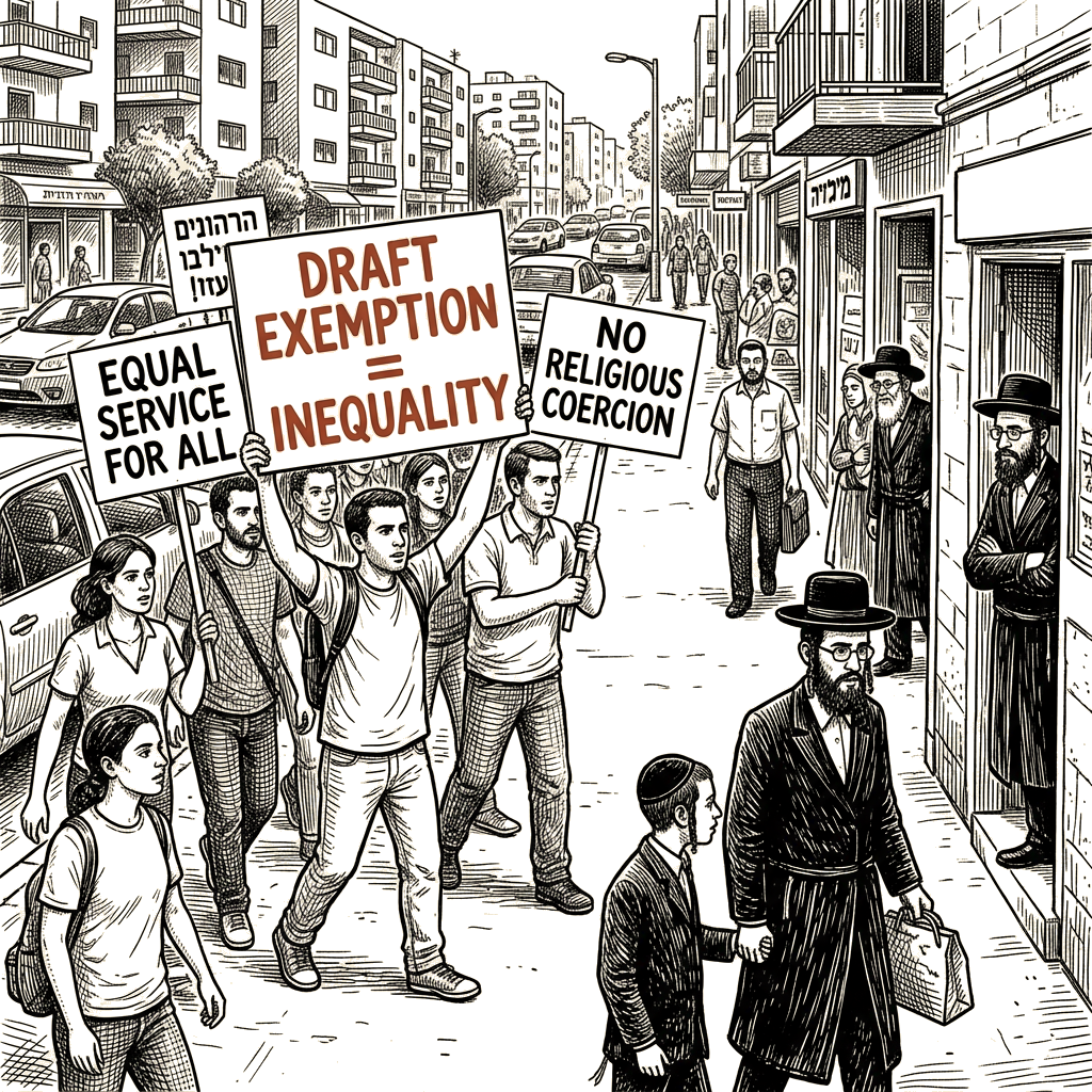 Illustration accompanying article: Ultra-Orthodox clout grows in Israel as draft exemption spurs protests