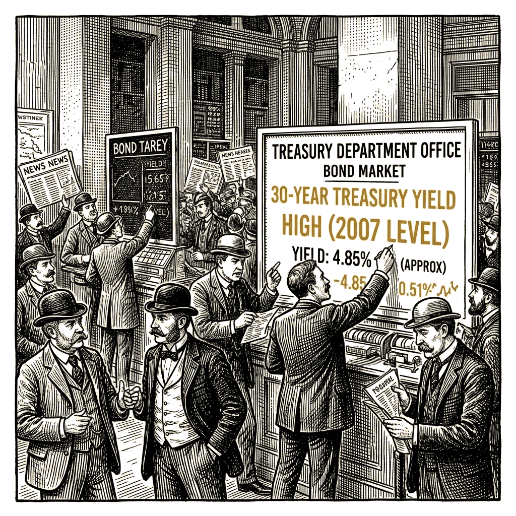 Illustration accompanying article: Bond sell-off pushes 30-year Treasury yield to highest since 2007