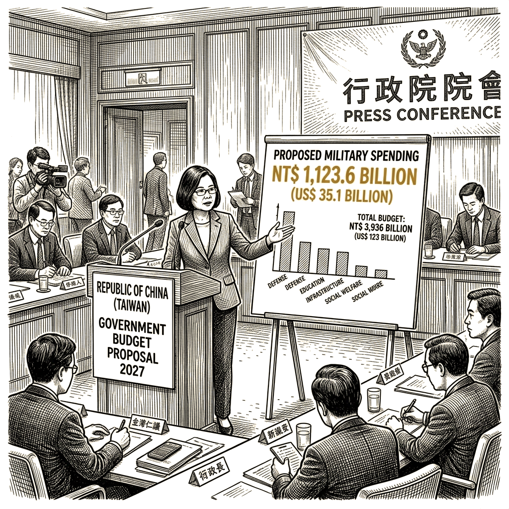 Illustration accompanying article: Taiwan government proposes record military spending in 2027 budget