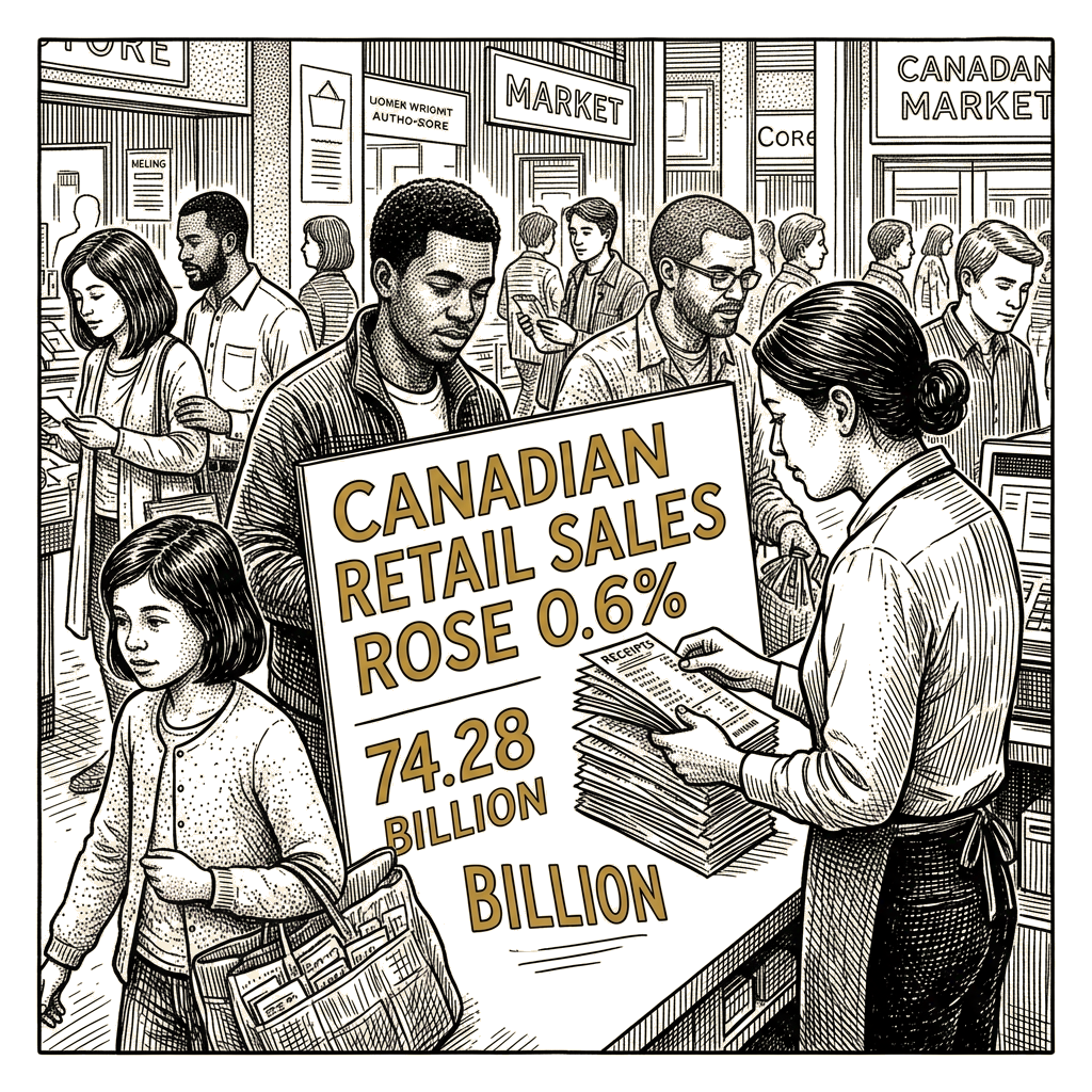 Illustration accompanying article: Canadian retail sales rise 0.6% in June as early July tally shows decline