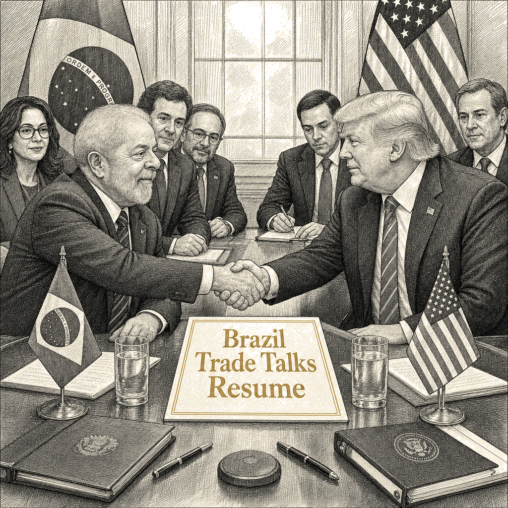 Illustration accompanying article: Lula and Trump agree to resume Brazil trade negotiations