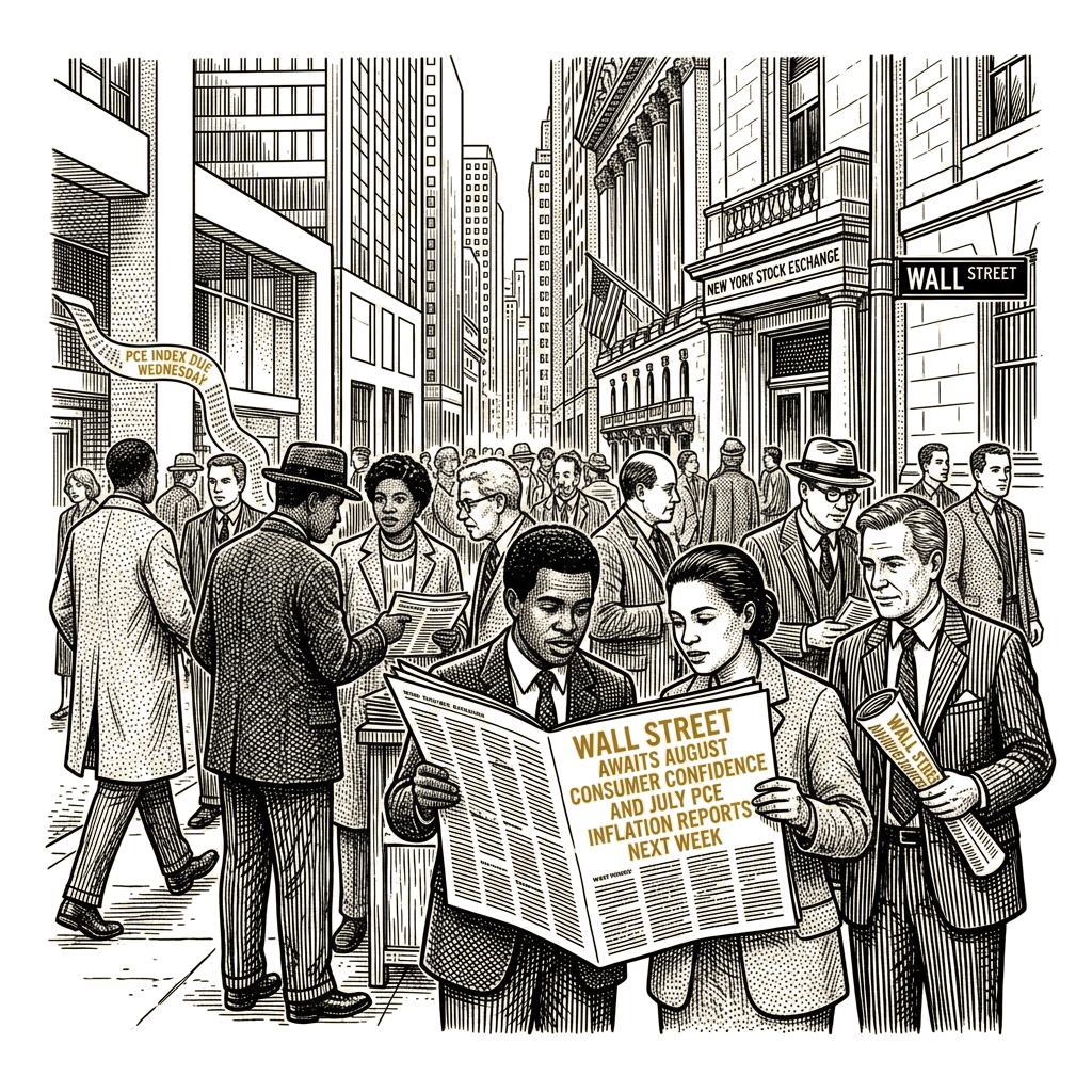 Illustration accompanying article: Wall Street awaits consumer confidence and PCE inflation reports next week