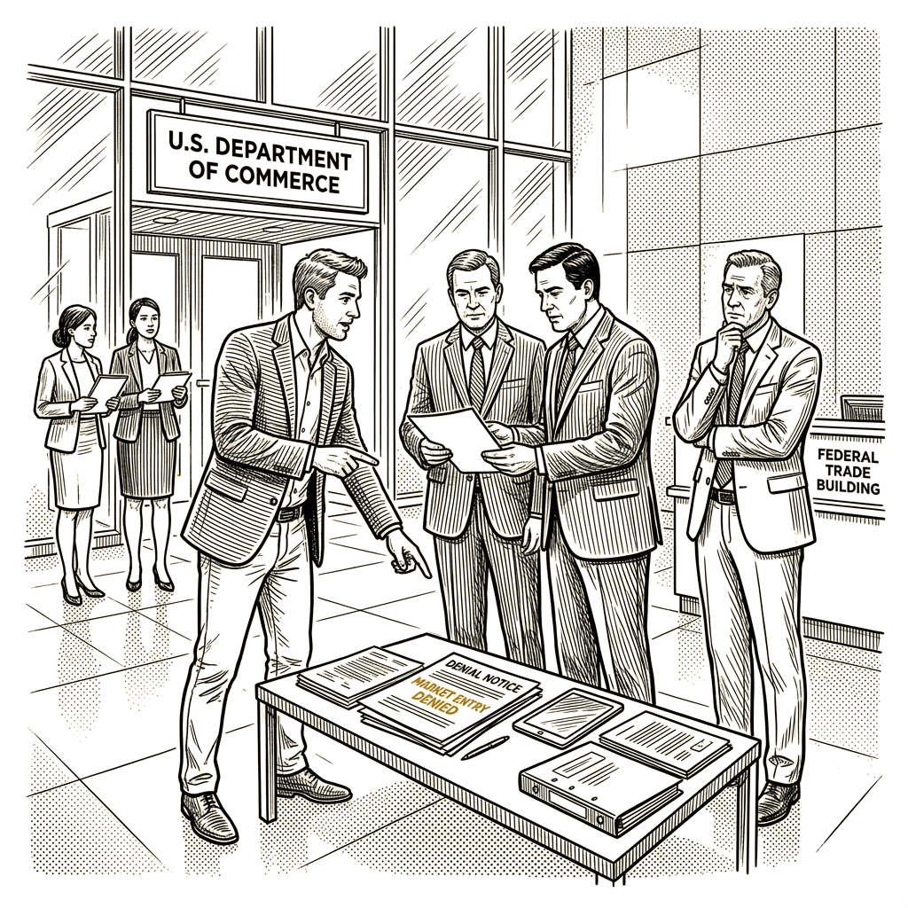 Illustration accompanying article: Polestar says Commerce signaled approval before denying U.S. market entry