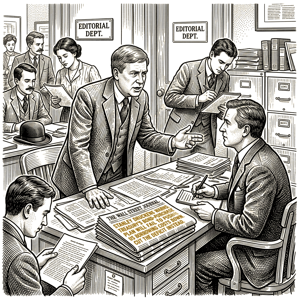 Illustration accompanying article: Druckenmiller tells Bessent to cut deficit instead of intervening in bond market