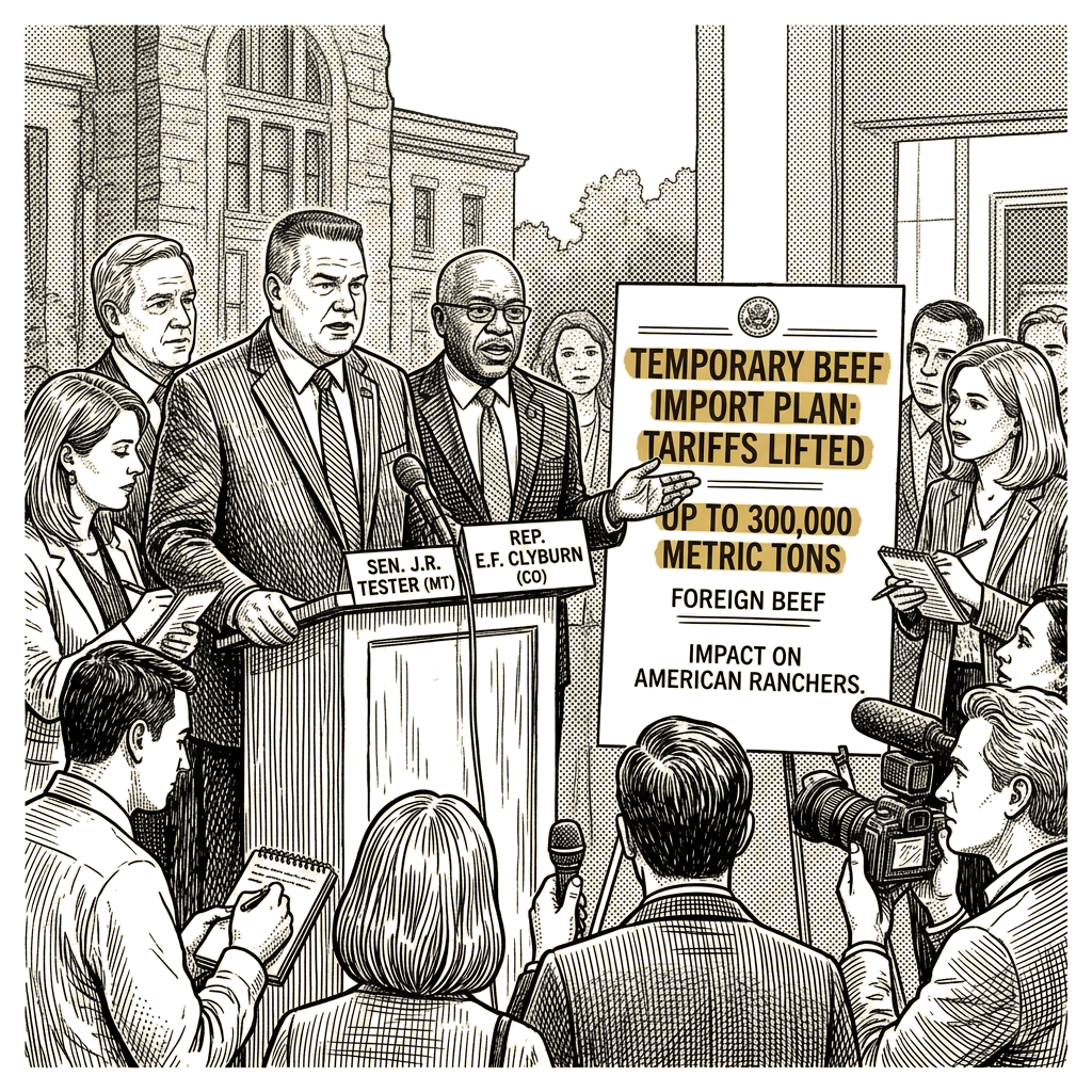 Illustration accompanying article: Republican lawmakers publicly oppose Trump's beef import plan