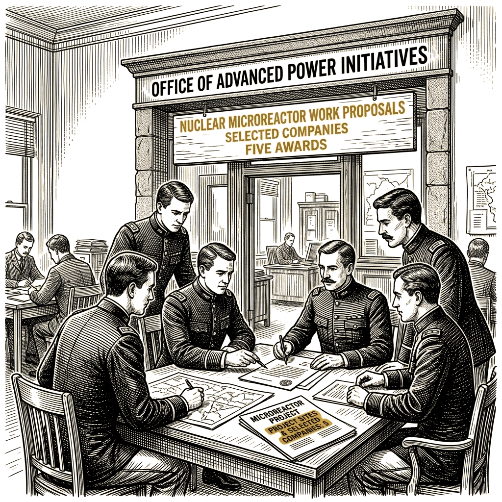 Illustration accompanying article: Army picks five companies for nuclear microreactor work at bases
