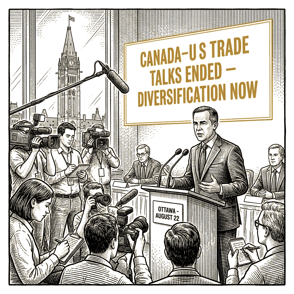Illustration accompanying article: Carney ends US-Canada trade talks, pledges diversification