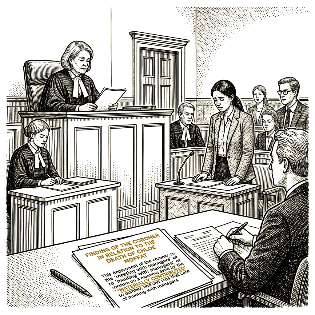 Illustration accompanying article: Coroner finds Treasury meeting materially contributed to civil servant's death