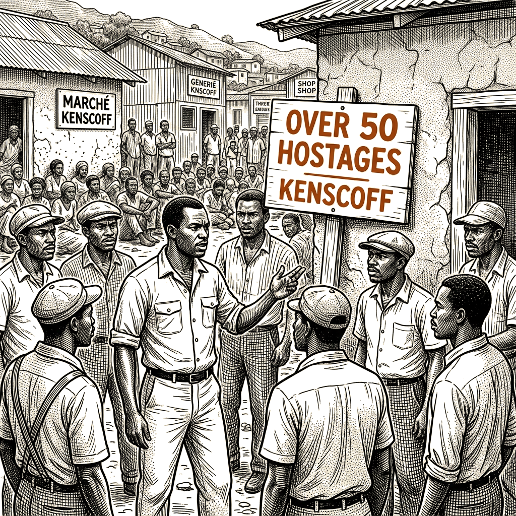 Illustration accompanying article: Haitian gang leader threatens to kill 50 hostages taken in Kenscoff attack