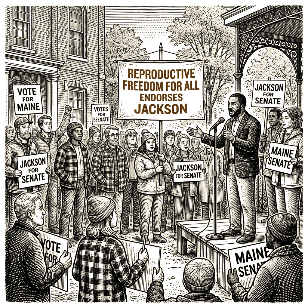 Illustration accompanying article: Reproductive Freedom for All backs Jackson in Maine Senate race