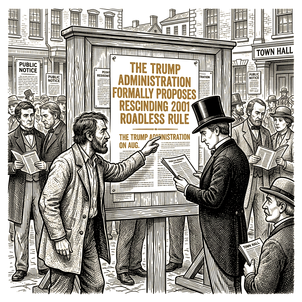 Illustration accompanying article: Trump administration formally proposes rescinding 2001 Roadless Rule