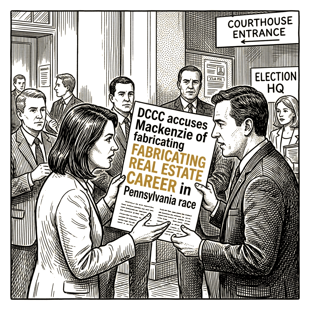 Illustration accompanying article: DCCC accuses Mackenzie of fabricating real estate career in Pennsylvania race
