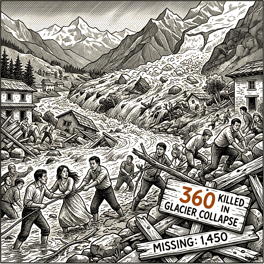 Illustration accompanying article: Glacier collapse kills over 360 along Nepal-China border