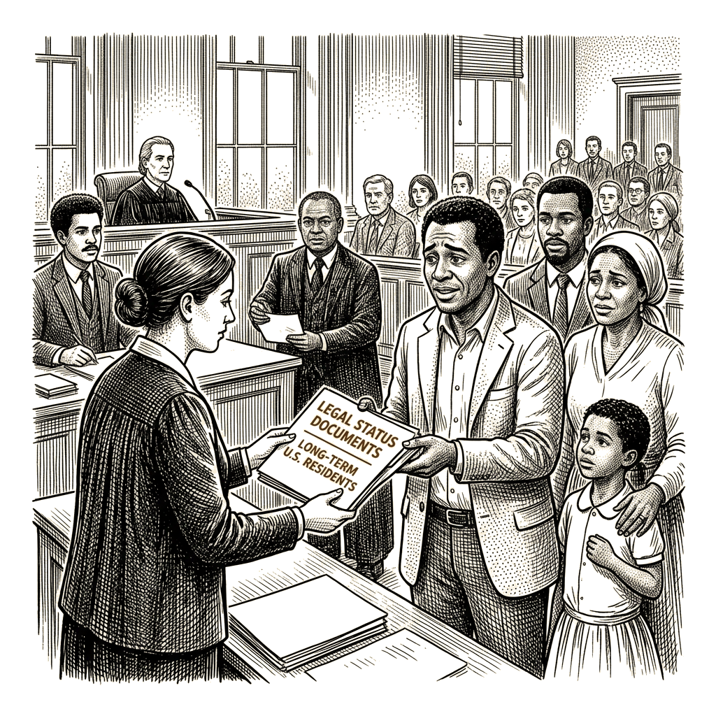 Illustration accompanying article: 3rd Circuit rejects ICE policy treating long-term U.S. residents as still seeking…