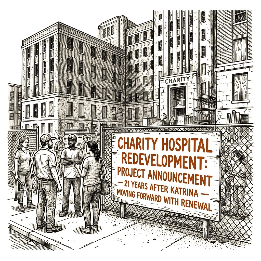 Illustration accompanying article: Charity Hospital in New Orleans set for redevelopment 21 years after Katrina